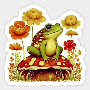 vintage charming boho wildflowers frog cottagecore Sticker